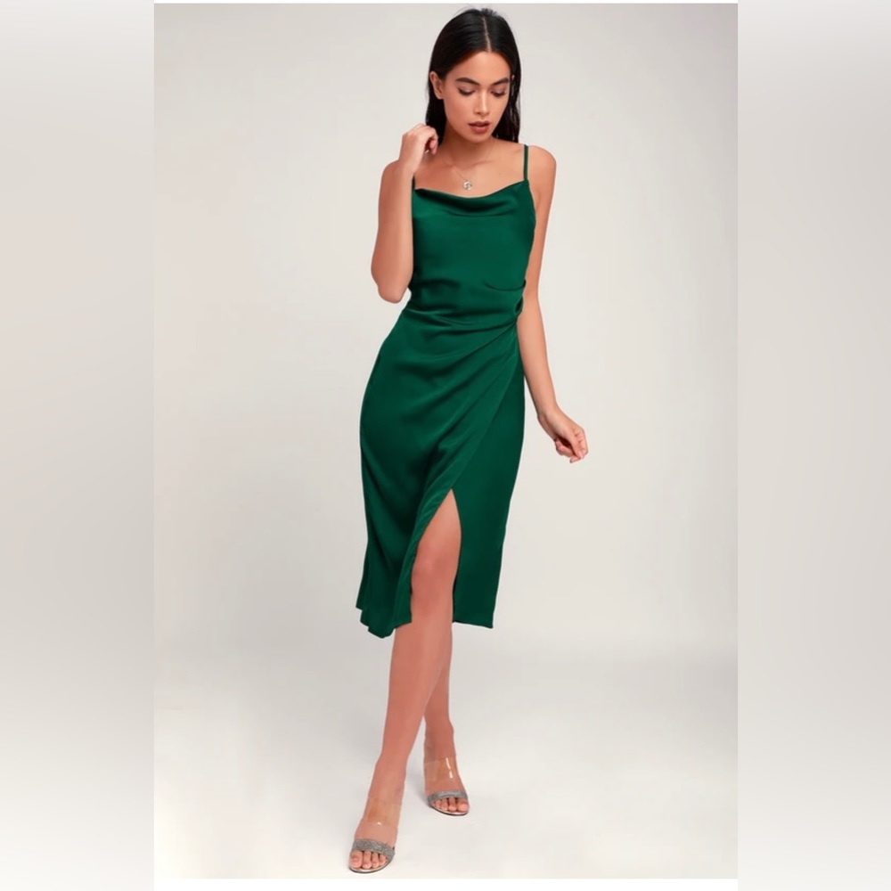 Lulus satin slip dress emerald green